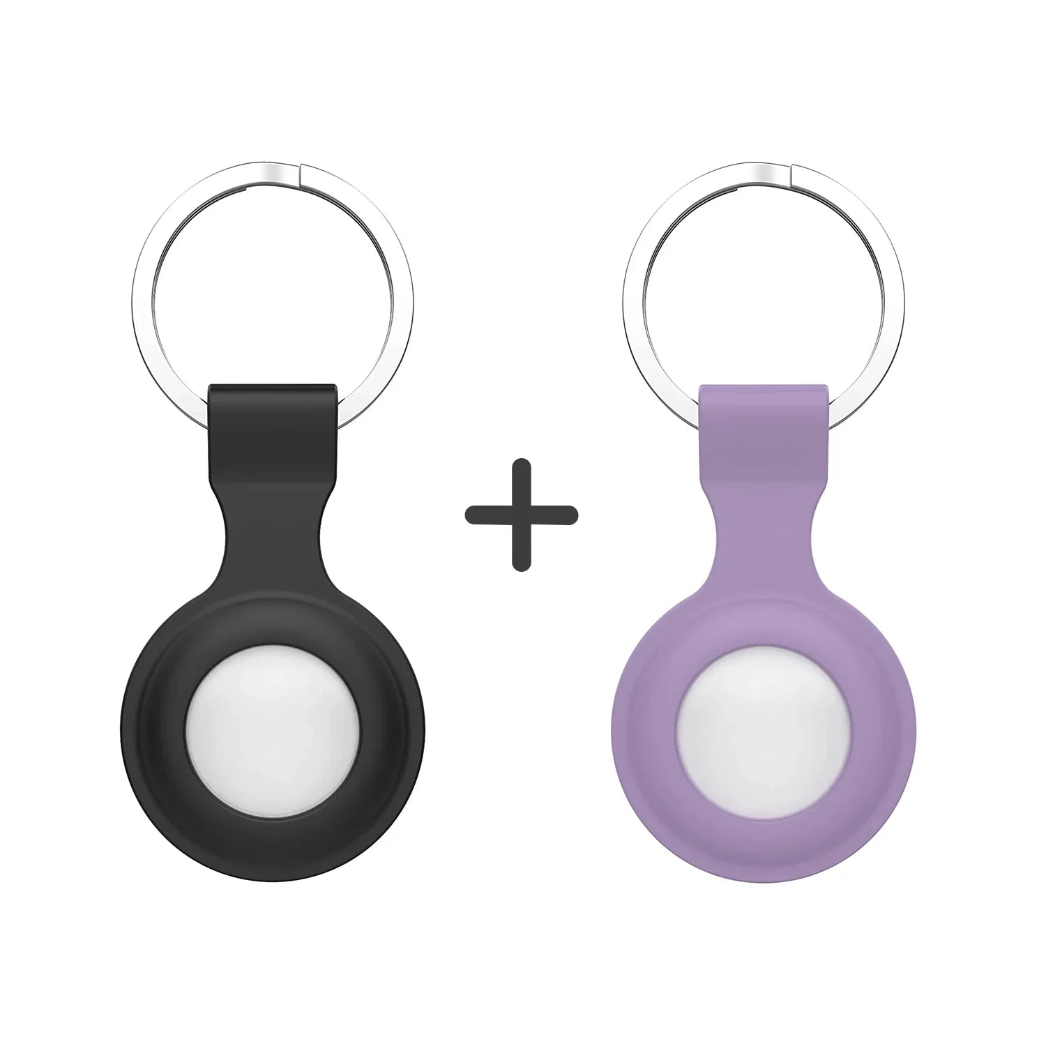 AirTag Silicone Loop With Steel Ring - 2 Pcs Set - Black And Purple - Tashqila AirTag Silicone Loop With Steel Ring - 2 Pcs Set - Black And Purple - Tashqila
